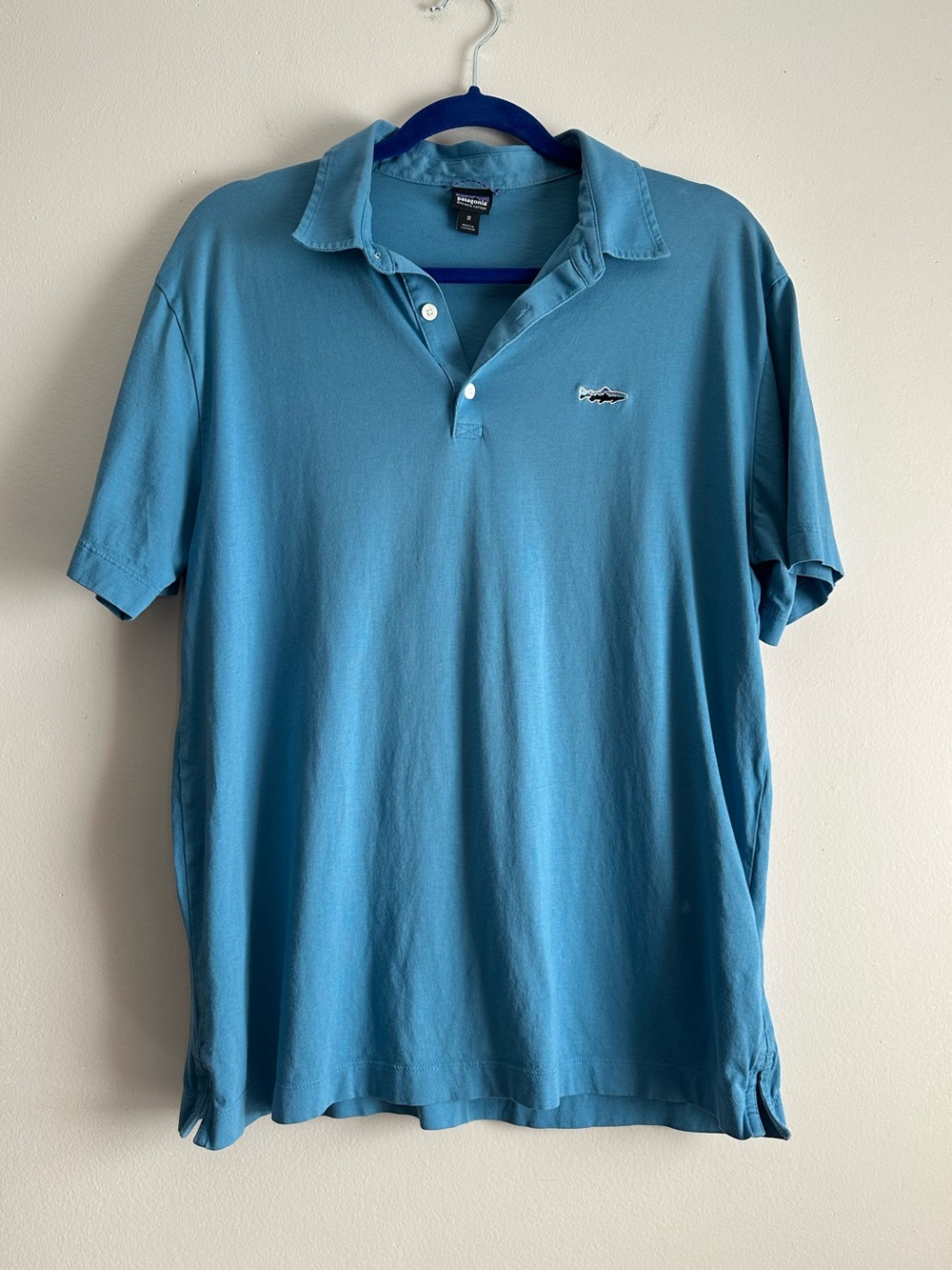 Patagonia • Trout Fitz Roy‎ Polo Short Sleeve Shirt Radar Blue